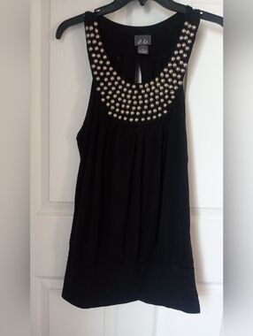 Dots Black Sleeveless Tank with Silver Stud Collar
